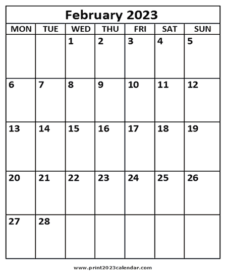 February 2023 Printable calendar