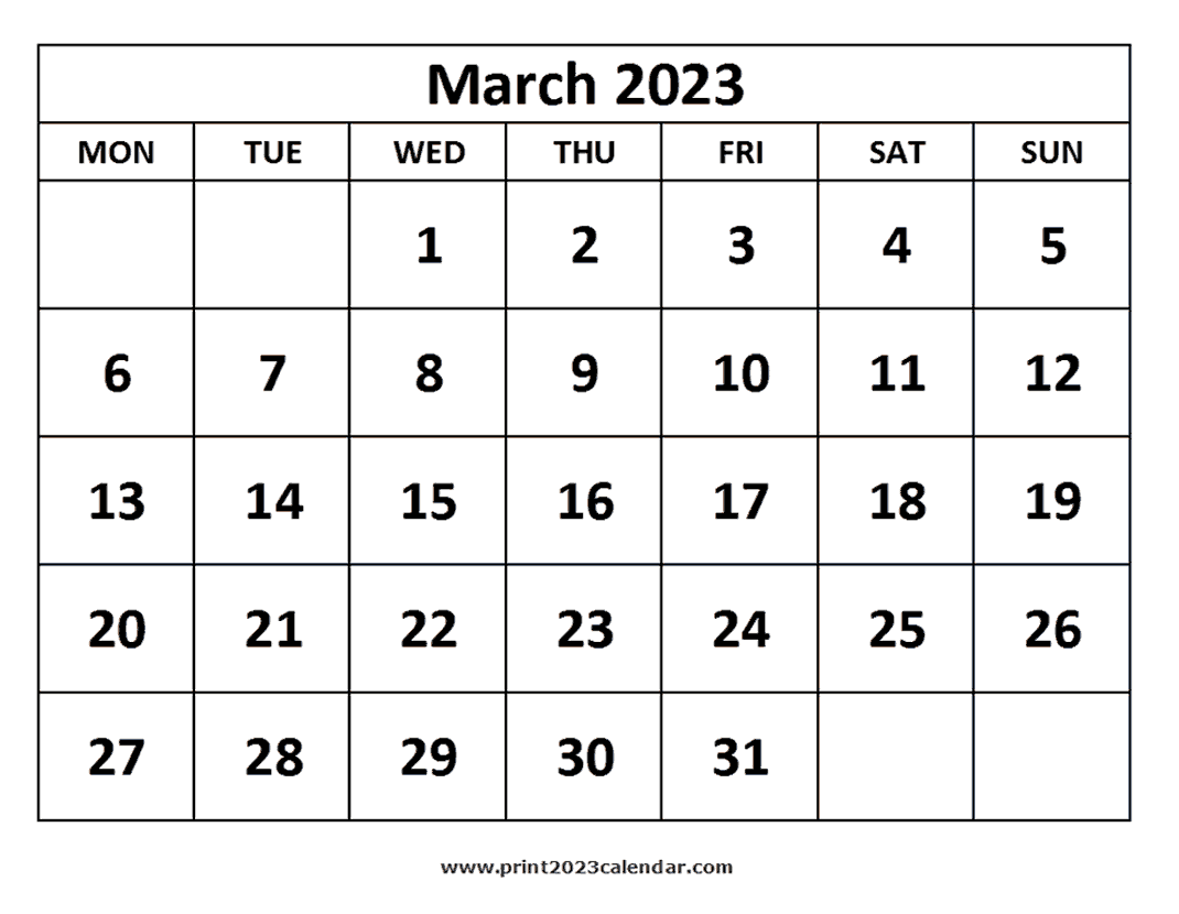 Printable March 2023 Calendar